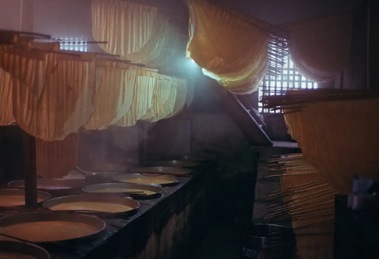 After working through to the morning, Zhang-nainai and her husband have filled their workshop with tofu skins.
