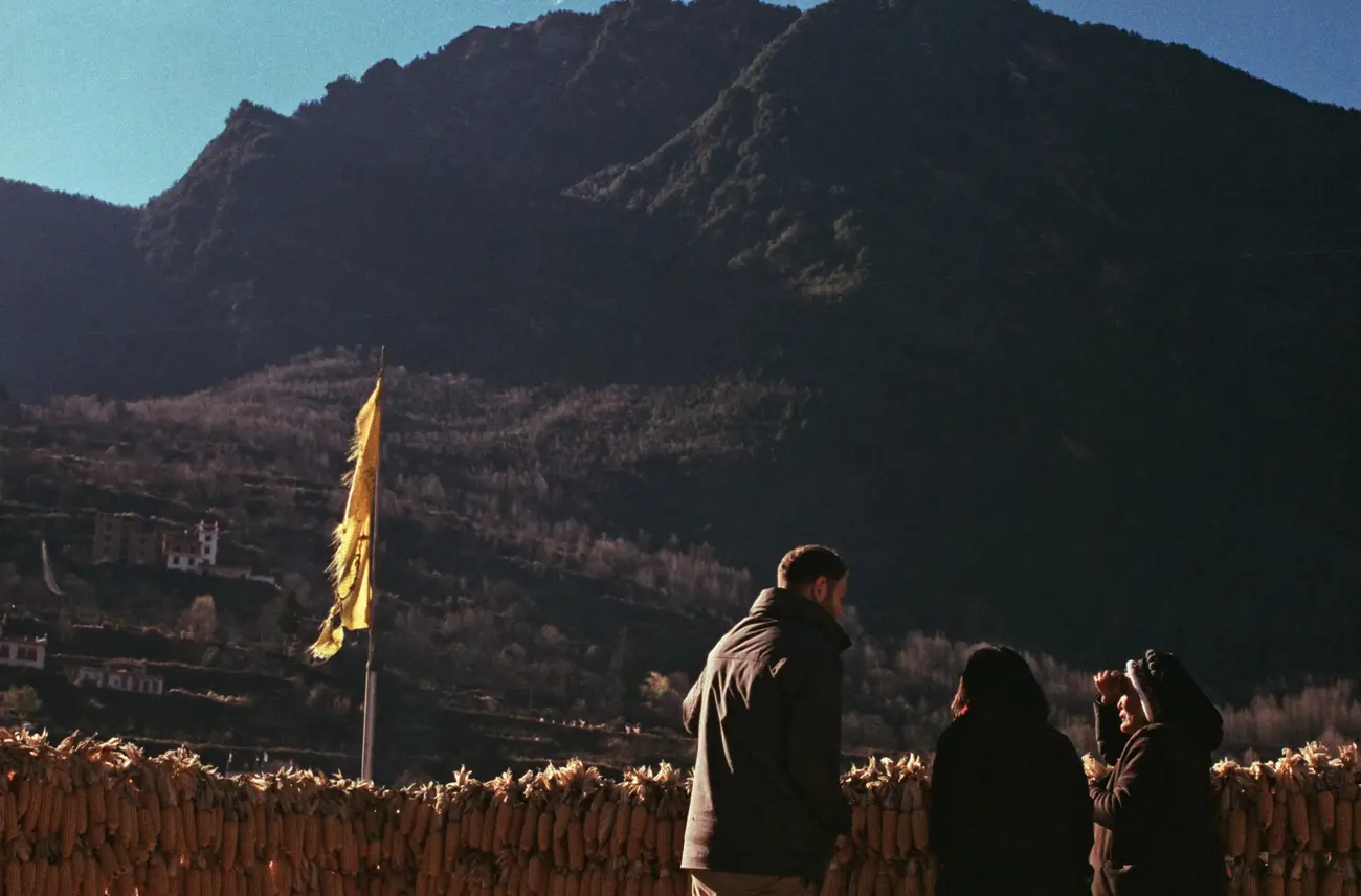 Tibetan grandma Xiage-achong shows us the view from her rooftop.